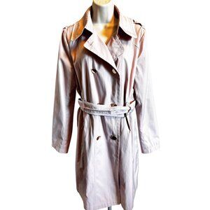 Guess Womens Double-Breasted Belted Trench Coat L/G Light Pink Cotton Polyester